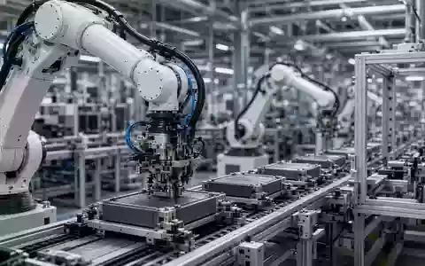 Automatisierte FertigungsstraĂźe fĂĽr Lithium-Ionen-Batterien in einer modernen Fabrikhalle. - Foto: ĂĽber boerse-global.de