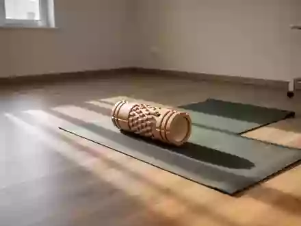 Ein minimalistischer Physiotherapieraum mit einer Yogamatte und einer Faszienrolle auf einem Holzboden. - Foto: über boerse-global.de