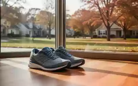 Ein Paar Sportschuhe auf einem Holzboden vor einem Fenster mit Blick in einen herbstlichen Park. - Foto: über boerse-global.de