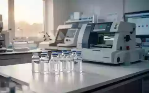 Ein klinisches Labor mit medizinischen Testgeräten und Glasphiolen auf einem sauberen Arbeitstisch. - Foto: über boerse-global.de