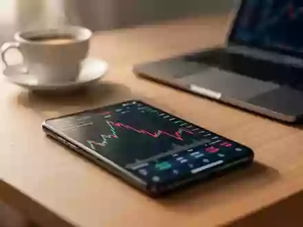 Ein moderner Schreibtisch mit einem verschwommenen Smartphone, das einen fallenden Aktienkursverlauf zeigt. - Foto: über boerse-global.de