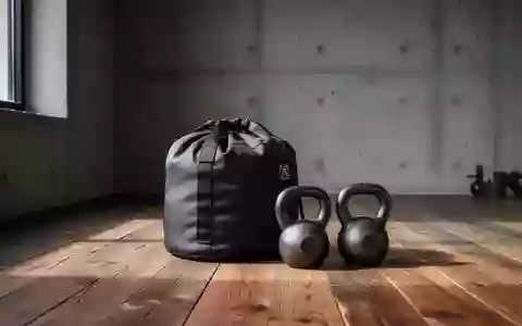 Ein minimalistischer Fitnessraum mit einem Sandsack und zwei Kettlebells auf einem Holzboden bei natürlichem Lichteinfall. - Foto: über boerse-global.de
