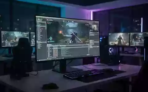 Ein moderner Arbeitsplatz in einem Spieleentwicklungsstudio mit einem beleuchteten Monitor in einer dunklen Umgebung. - Foto: ĂŒber boerse-global.de