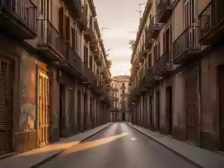 Leere, schmale Wohnstraße im Stadtteil El Clot in Barcelona mit traditionellen Fassaden und geschlossenen Fensterläden. - Foto: über boerse-global.de