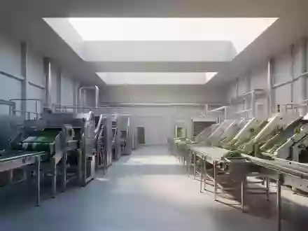 Eine moderne, minimalistische Industrieanlage für Recyclingprozesse mit Förderbändern in hellem, natürlichem Licht. - Foto: über boerse-global.de
