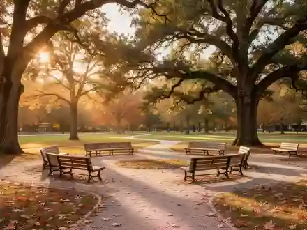 Ein sonnendurchfluteter Park mit Sitzgelegenheiten unter großen Bäumen, der eine Atmosphäre der sozialen Begegnung vermittelt. - Foto: über boerse-global.de
