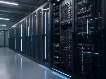 Moderne Server-Racks in einem professionellen Rechenzentrum mit blauer Beleuchtung. - Foto: über boerse-global.de