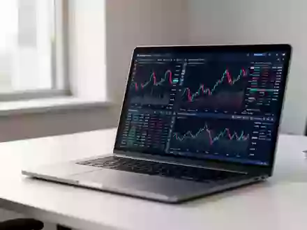 Ein moderner Schreibtisch mit einem Laptop, auf dem komplexe Finanzdiagramme zu sehen sind. - Foto: über boerse-global.de
