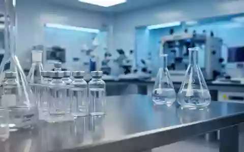Ein steriles, modernes biomedizinisches Labor mit Glasgefäßen auf einem Edelstahltisch in einer wissenschaftlichen Umgebung. - Foto: über boerse-global.de