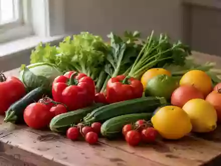 Frisches, unverarbeitetes Obst und Gemüse auf einer hölzernen Unterlage als Symbol für eine natürliche Nährstoffzufuhr. - Foto: über boerse-global.de