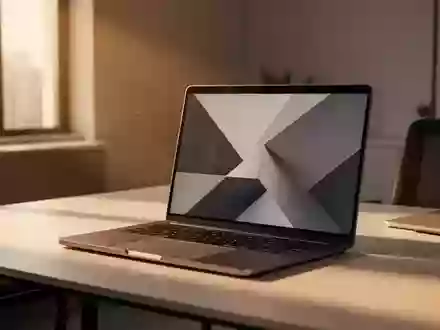 Ein minimalistischer, moderner Arbeitsplatz mit einem Laptop in warmem, natürlichem Licht. - Foto: über boerse-global.de