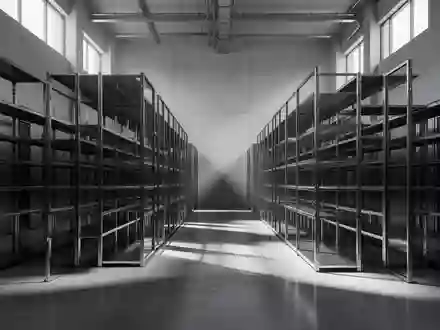 Ein minimalistischer, moderner Archivraum mit Metallregalen und poliertem Betonboden bei natürlichem Lichteinfall. - Foto: über boerse-global.de
