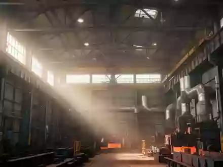 Innenansicht einer modernen Industriehalle mit hohen Stahldecken und einfallendem Licht, das Staubpartikel in der Luft sichtbar macht. - Foto: über boerse-global.de