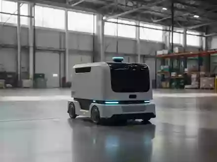 Ein moderner autonomer Industrieroboter bewegt sich durch eine Lagerhalle. - Foto: über boerse-global.de