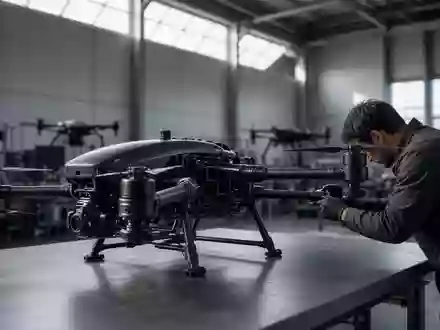 Ein Techniker inspiziert eine moderne Industriedrohne in einem hellen Hangar. - Foto: über boerse-global.de
