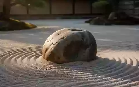 Ein glatter Stein auf geharktem Sand in einem japanischen Garten, der Ruhe und Achtsamkeit symbolisiert. - Foto: über boerse-global.de