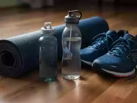 Symbolbild: Yogamatte, Trinkflasche und Laufschuhe - Foto: über boerse-global.de
