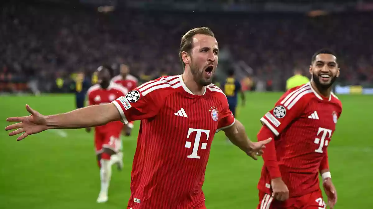 Harry Kane lässt den FC Bayern über das 2:1 jubeln.  - Bild: Sven Hoppe/dpa