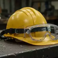 Symbolbild: Schutzhelm und Schutzbrille auf einer Werkbank - Foto: über boerse-global.de