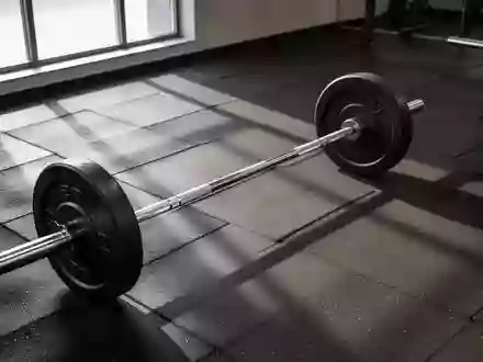 Ein minimalistischer, leerer Fitnessraum mit hochwertigen Hantelscheiben und Metallstangen auf einem dunklen Boden. - Foto: über boerse-global.de