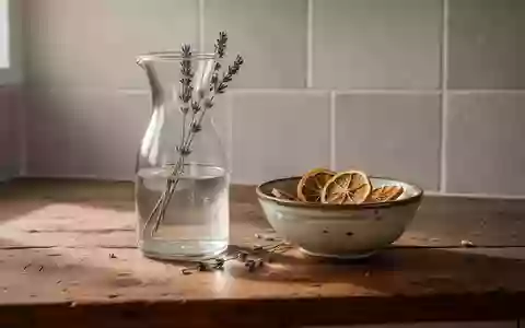 Eine Glaskaraffe mit klarem Wasser und Zitronenscheiben auf einer hölzernen Arbeitsplatte in einer hellen Küche. - Foto: über boerse-global.de