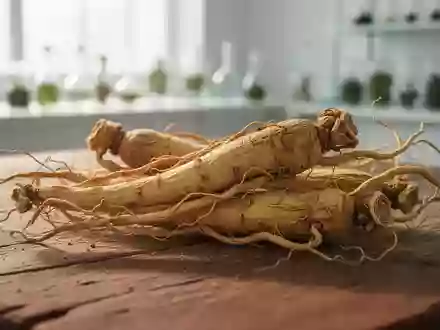 Getrocknete Ginsengwurzeln auf einem Holztisch in einer hellen, ruhigen Umgebung. - Foto: über boerse-global.de