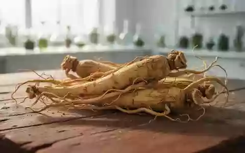 Getrocknete Ginsengwurzeln auf einem Holztisch in einer hellen, ruhigen Umgebung. - Foto: über boerse-global.de
