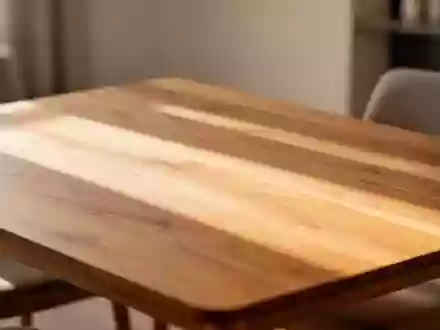 Ein leerer, minimalistischer Holztisch in hellem, natürlichem Licht, der eine ruhige und bewusste Essumgebung symbolisiert. - Foto: über boerse-global.de