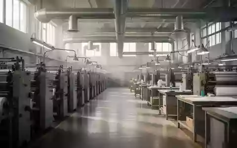 Innenansicht einer modernen Textilfabrik mit industriellen Anlagen, Belüftungssystemen und Arbeitsplatzbeleuchtung. - Foto: über boerse-global.de