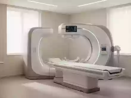 Ein minimalistischer, heller Untersuchungsraum in einer geriatrischen Klinik mit moderner medizinischer Bildgebungstechnik. - Foto: über boerse-global.de