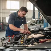 Mechaniker bei der Inspektion eines modernen Autos in einer hellen Werkstatt. - Foto: über boerse-global.de