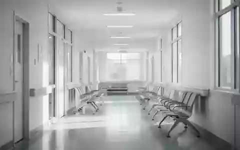 Ein heller, moderner Krankenhausflur mit groĂen Fenstern und leeren Sitzgelegenheiten in einer ruhigen AtmosphĂ€re. - Foto: ĂŒber boerse-global.de