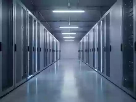 Ein minimalistischer, modern beleuchteter Serverraum-Korridor mit reflektierenden Böden und kühler Lichtstimmung. - Foto: über boerse-global.de