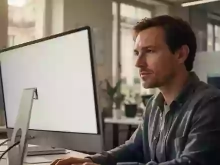 Ein professioneller Händler in einem modernen Büro, der auf einen leeren Monitor schaut. - Foto: über boerse-global.de