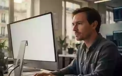 Ein professioneller Händler in einem modernen Büro, der auf einen leeren Monitor schaut. - Foto: über boerse-global.de