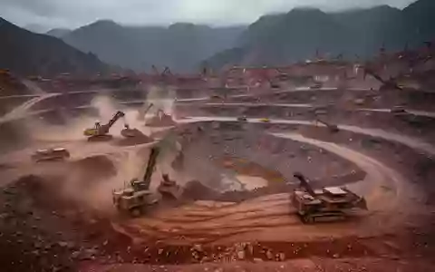 Großer Tagebau in den peruanischen Anden mit schweren Baumaschinen bei bewölktem Himmel. - Foto: über boerse-global.de
