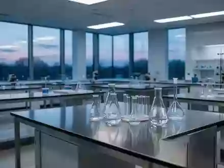 Ein minimalistisches, modernes Labor mit leeren Arbeitstischen und Glasgefäßen in einer sterilen, hellen Umgebung. - Foto: über boerse-global.de