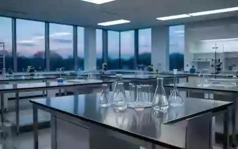 Ein minimalistisches, modernes Labor mit leeren Arbeitstischen und Glasgefäßen in einer sterilen, hellen Umgebung. - Foto: über boerse-global.de