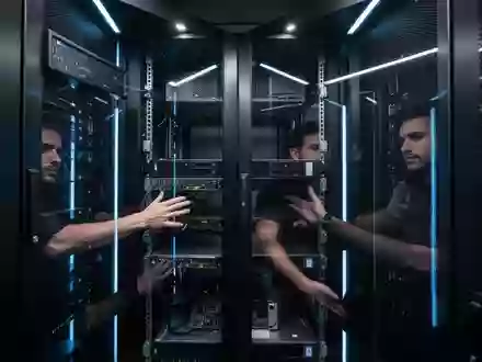 Ein minimalistischer Serverraum mit blauer Beleuchtung und gebürsteten Metalloberflächen als Symbol für moderne Rechenleistung. - Foto: über boerse-global.de