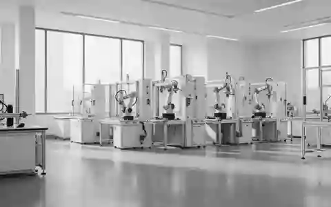 Ein minimalistisches, modernes Robotik-Labor mit sauberen Arbeitsstationen und hellem Tageslicht. - Foto: über boerse-global.de