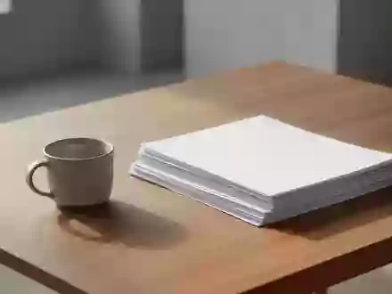 Ein minimalistischer, aufgeräumter Schreibtisch mit einer Kaffeetasse und leeren Papieren in sanftem Tageslicht. - Foto: über boerse-global.de