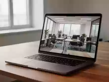 Ein moderner, heller Büroarbeitsplatz mit einem Laptop auf einem Schreibtisch vor einem Fenster. - Foto: über boerse-global.de