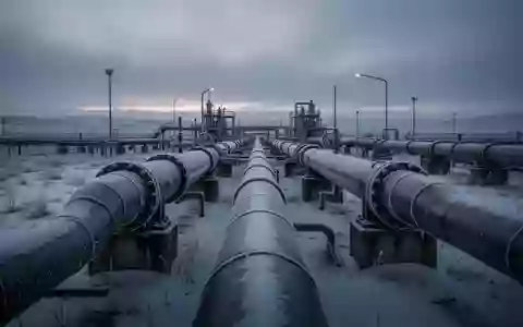 Industrielle Erdgaspipelines in einer frostigen Winterlandschaft bei Dämmerung. - Foto: über boerse-global.de