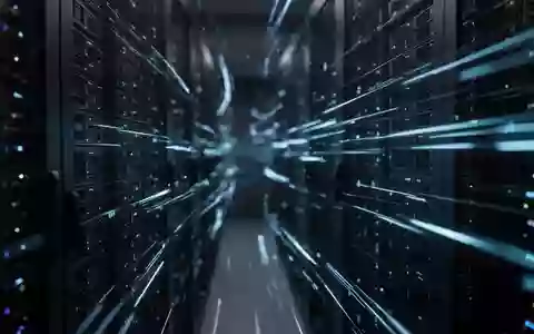 Abstrakte Darstellung einer digitalen Infrastruktur mit blauen Lichtspuren in einem dunklen Serverraum. - Foto: über boerse-global.de