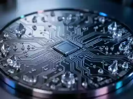 Nahaufnahme einer hochkomplexen Silizium-Wafer-Struktur mit feinen mikroelektronischen Schaltungen. - Foto: über boerse-global.de