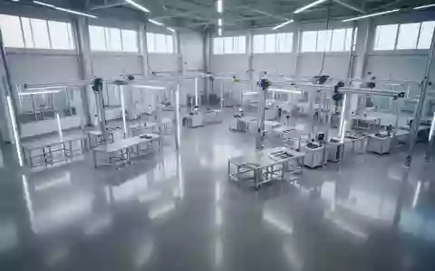 Eine moderne, weitläufige Industriehalle mit poliertem Betonboden und minimalistischen Arbeitsstationen in einer Fertigung. - Foto: über boerse-global.de