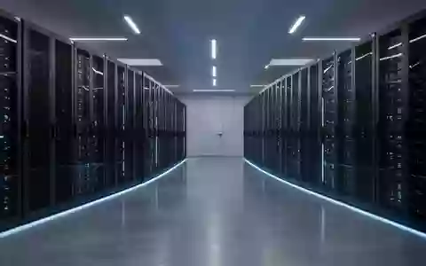 Modernes Rechenzentrum mit dunklen Serverracks und dezenter blauer Beleuchtung in einer minimalistischen Umgebung. - Foto: über boerse-global.de