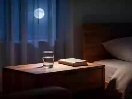Ein minimalistischer Nachttisch in einem dunklen Schlafzimmer bei Mondlicht, ohne elektronische GerĂ€te. - Foto: ĂŒber boerse-global.de