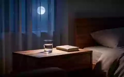 Ein minimalistischer Nachttisch in einem dunklen Schlafzimmer bei Mondlicht, ohne elektronische Geräte. - Foto: über boerse-global.de