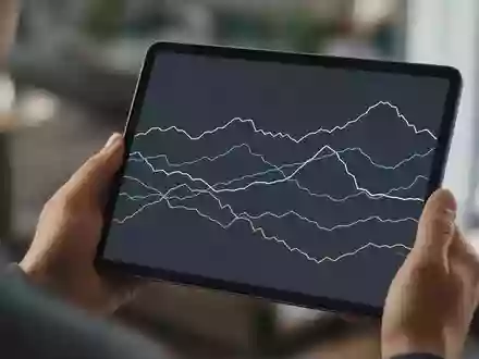 Hände halten ein Tablet mit einer abstrakten Grafik zur Darstellung globaler Markttrends in einer Büroumgebung. - Foto: über boerse-global.de
